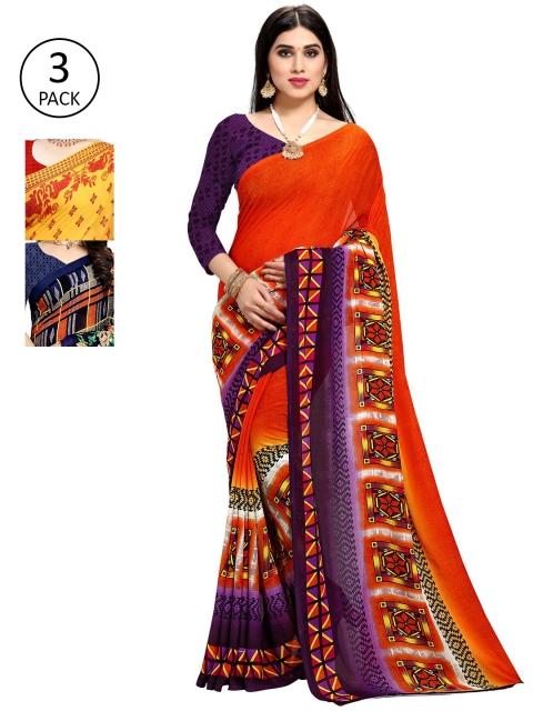 

KALINI Pack Of 3 Red & Yellow Ethnic Motifs Saree