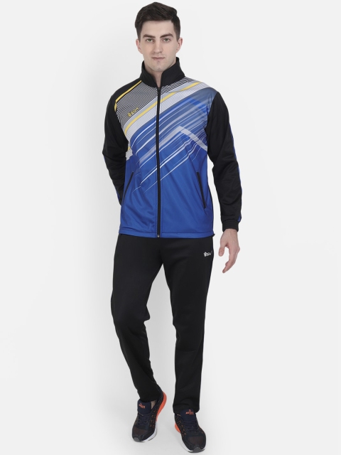 

VEGA Men Blue & Black Printed Rapid Dry Anti Static Sports Tracksuit