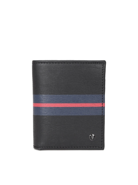

Van Heusen Men Black & Navy Blue Striped Leather Two Fold Wallet