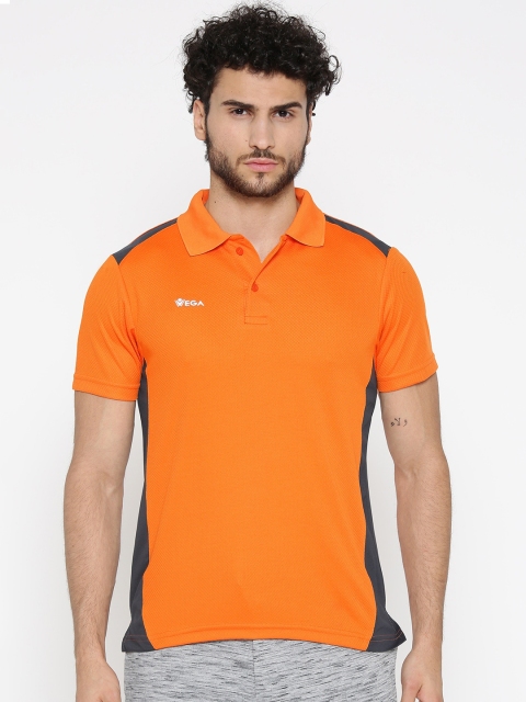 

VEGA Men Orange Dri-Fit Polo Collar Slim Fit Sports T-shirt