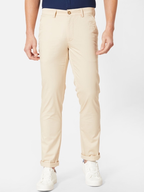 

J Hampstead Men Cream-Coloured Smart Slim Fit Wrinkle Free Regular Trousers