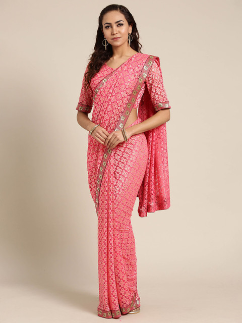 

Saree mall Pink Woven Design Net Sarees