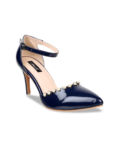 

Sherrif Shoes Navy Blue Slim Heeled Pointed Toe Pumps