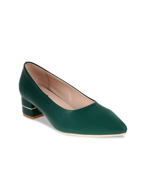 

Sherrif Shoes Green Block Heeled Pointed Toe Pumps