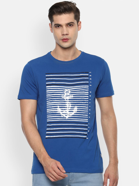 

Louis Philippe Jeans Men Blue Printed Applique Slim Fit T-shirt