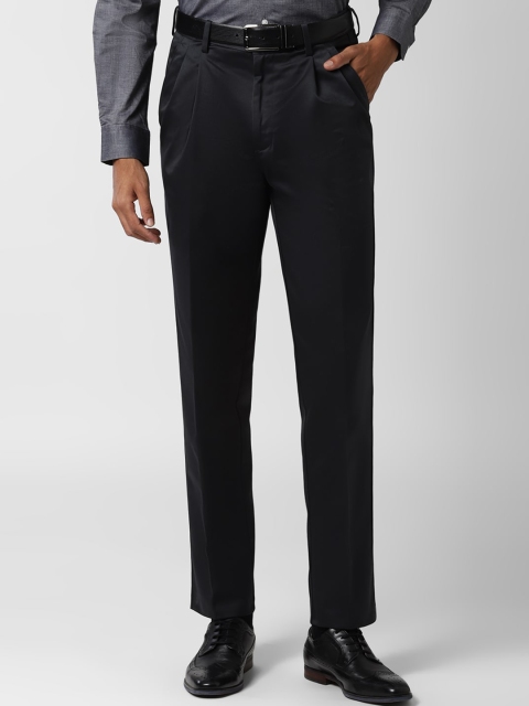 

Peter England Men Black Pleated Formal Trousers