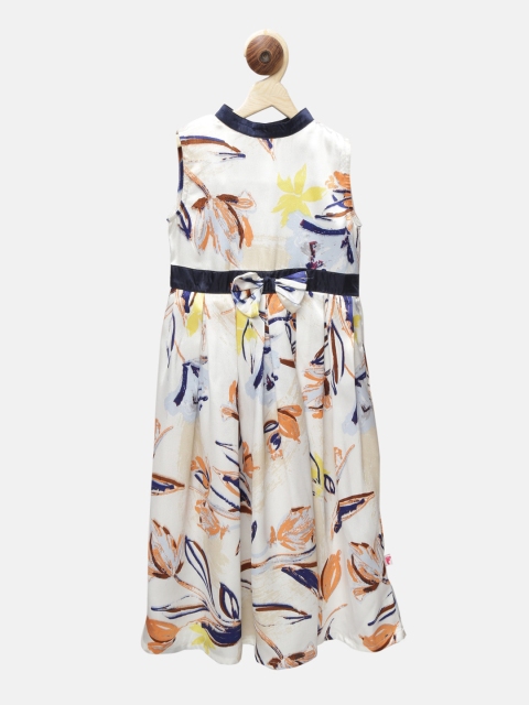 

First Kick Girls White Floral Satin Midi Dress