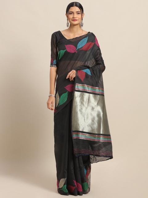 

Saree mall Black Pure Linen Sarees