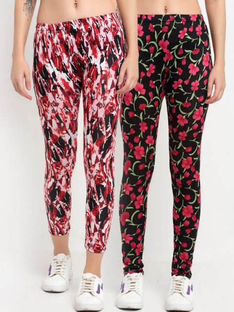 

NEUDIS Women Pack Of 2 Abstract Printed Skinny-Fit Ankle-Length Leggings, Black
