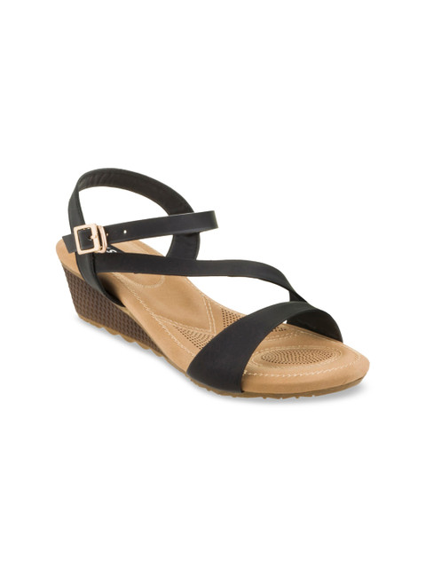 

Sherrif Shoes Black Kitten Heeled Sandals with Buckles