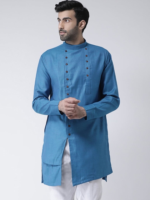 

SG LEMAN Men Blue Solid Pure Cotton Angrakha Kurta