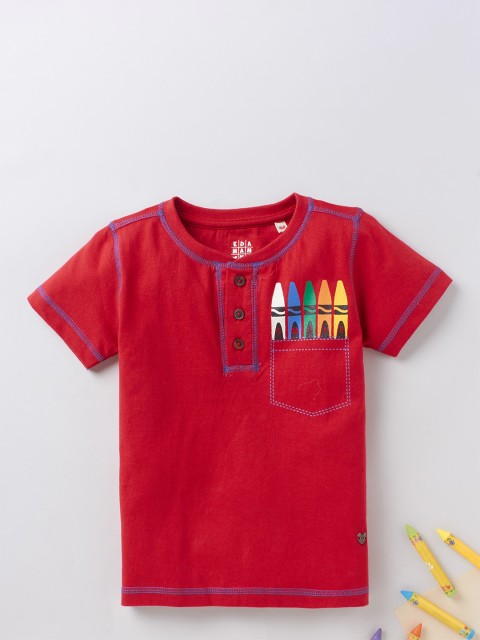 

Ed-a-Mamma Boys Red Multicoloured Printed Pure Cotton T-shirt