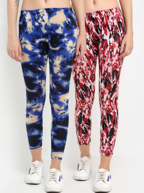 

NEUDIS Women Pack Of 2 Printed Skinny-Fit Ankle-Length Leggings, Blue