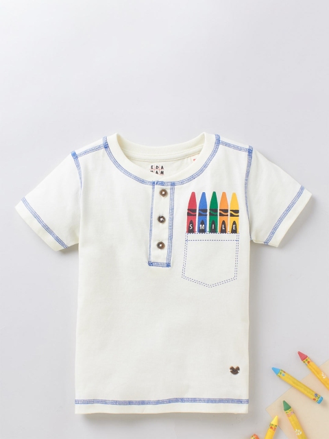 

Ed-a-Mamma Boys Off White Crayon Graphic Printed Sustainable Pure Cotton T-shirt