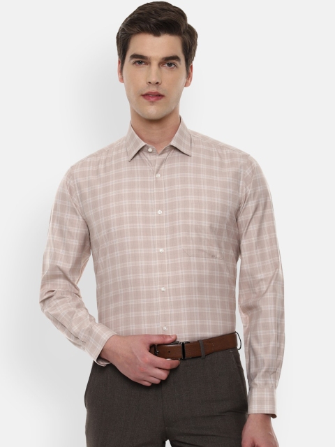 

Van Heusen Men Beige Windowpane Checks Checked Pure Cotton Casual Shirt