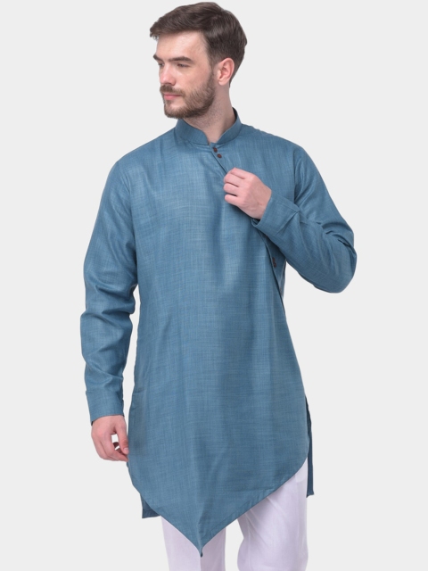 

SG LEMAN Men Teal Blue Asymmetric Cotton Kurta
