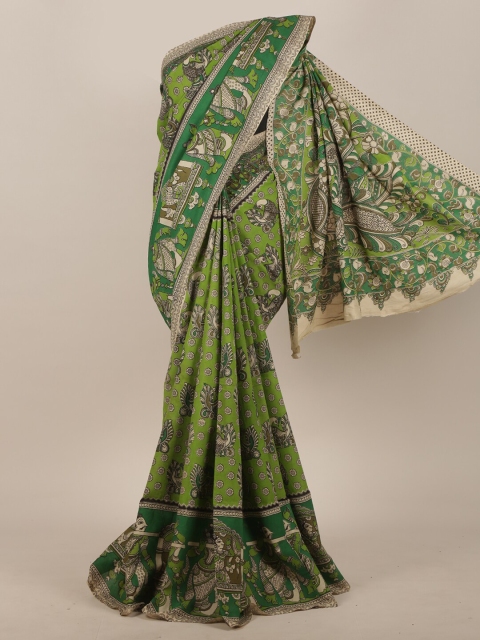 

Pothys Green & Beige Kalamkari Cotton Blend Saree