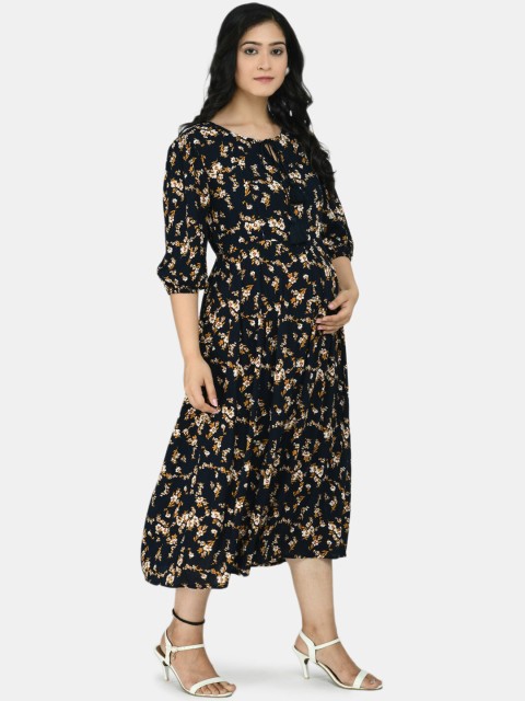

Aaruvi Ruchi Verma Navy Blue Floral Printed Maternity Maxi Dress