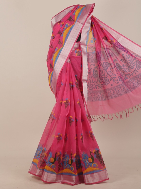 

Pothys Pink Ethnic Motifs Zari Cotton Blend Saree