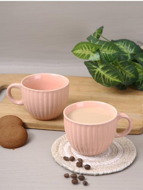 

Aapno Rajasthan Set Of 4 Pink Textured Ceramic Glossy Coffee Cups