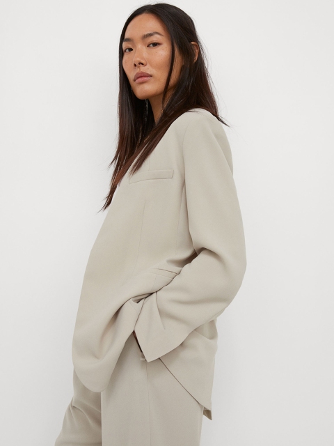 

H&M Women Green & Beige Long Jacket