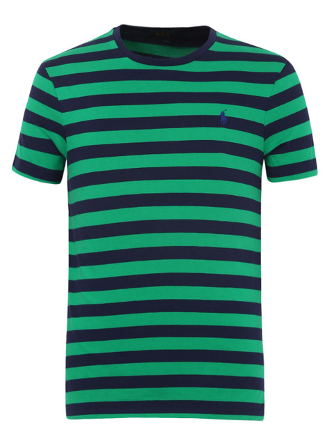 

Polo Ralph Lauren Men Green & Navy Blue Striped Round Neck T-shirt
