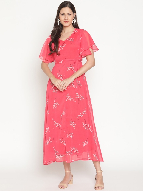 

THREAD MUSTER Women Pink Floral Chiffon Maxi Dress