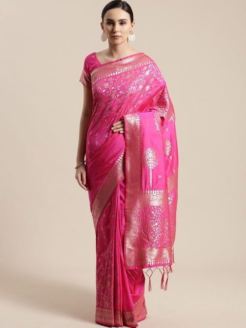 

Saree mall Pink & Gold-Toned Woven Design Silk Blend Sarees