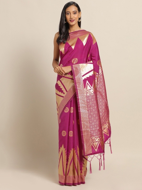 

Saree mall Magenta & Gold-Toned Silk Blend Sarees