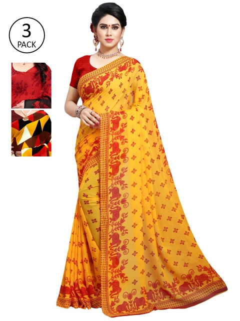 

KALINI Pack of 3 Printed Poly Georgette Saree, Multi