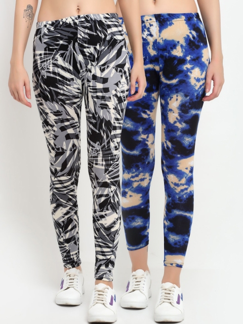 

NEUDIS Women Pack Of 2 Abstract Printed Skinny-Fit Ankle-Length Leggings, Blue