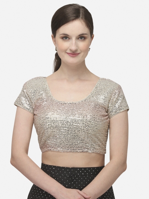 

Nanda Silk Mills Women Off White Embellished Silk Stitched Saree Blouse