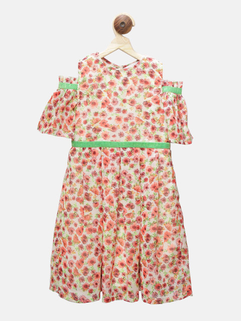 

First Kick Girls Multicoloured Floral Printed Georgette Fit & Flare Dress, Multi