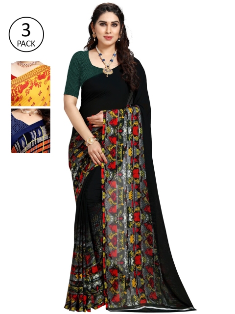 

KALINI Pack Of 3 Yellow & Black Saree