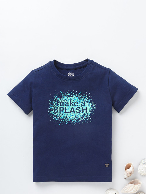

Ed-a-Mamma Boys Navy Blue Printed Sustainable Pure Cotton T-shirt