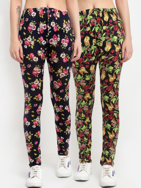 

NEUDIS Women Pack Of 2 Printed Ankle-Length Leggings, Black