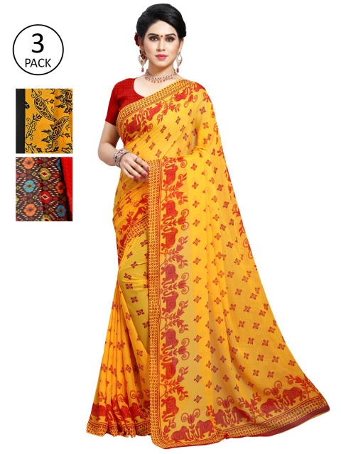

KALINI Pack of 3 Printed Poly Georgette Saree, Multi