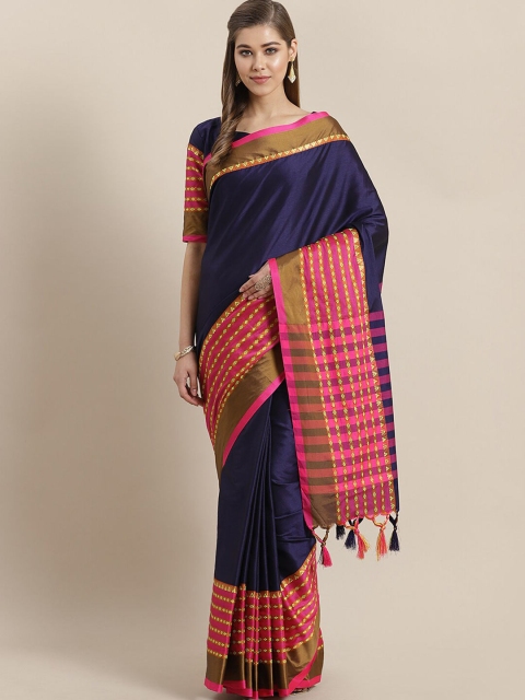 

Saree mall Navy Blue Art Silk Sarees