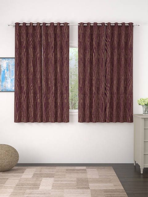 

Story@home Set Of 4 Burgundy & Brown Jacquard Textured Window Curtains
