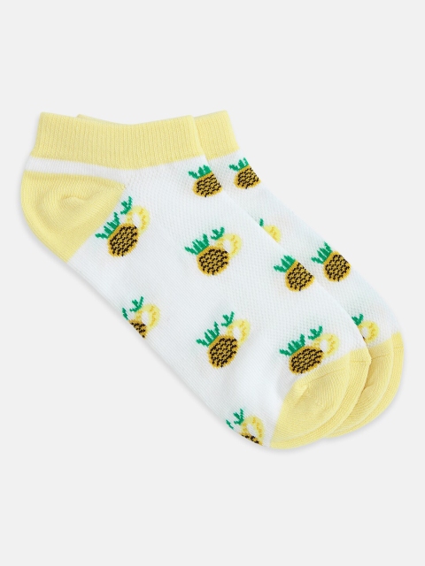 

Honey by Pantaloons Women White & Yellow Patterned Ankle-Length Socks