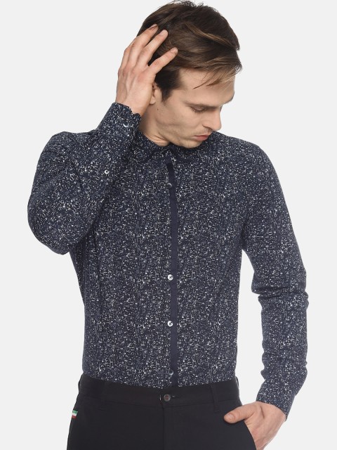 

COUPER & COLL Men Navy Blue Slim Fit Printed Casual Shirt