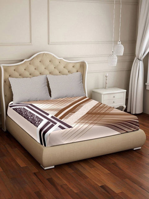 

BELLA CASA Brown & White 250 TC Cotton King Bedsheet with 2 Pillow Covers