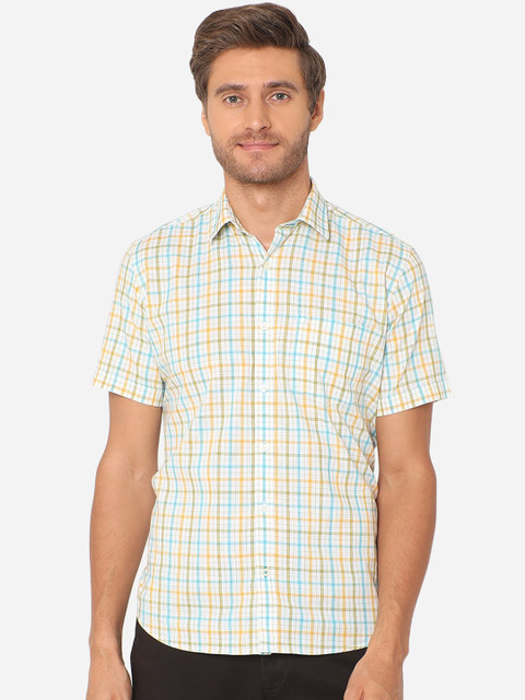 

Greenfibre Men White & Yellow Slim Fit Checked Casual Shirt