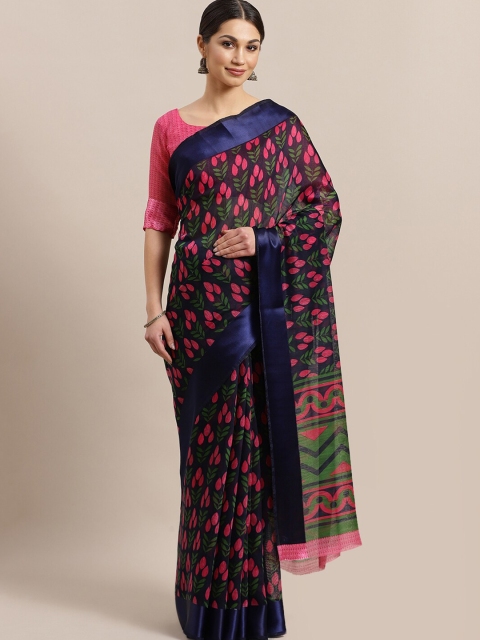 

Saree mall Blue Floral Silk Cotton Sarees