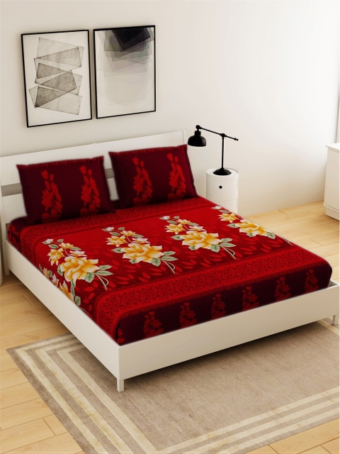 

Salona Bichona Red & Orange Floral 120 TC King Bedsheet with 2 Pillow Covers