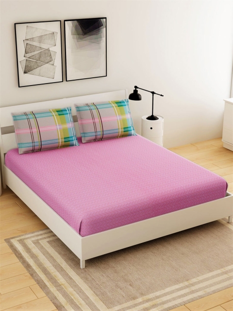 

Salona Bichona Pink 144 TC Queen Bedsheet with 2 Pillow Covers