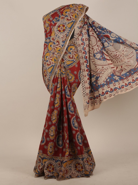 

Pothys Maroon & Yellow Ethnic Motifs Pure Cotton Saree