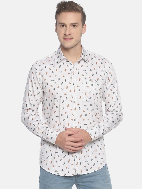 

COUPER & COLL Men White Pure Cotton Slim Fit Printed Casual Shirt