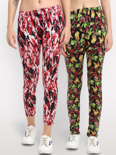 

NEUDIS Women Pack Of 2 Abstract Printed Skinny Fit Ankle-Length Leggings, Red