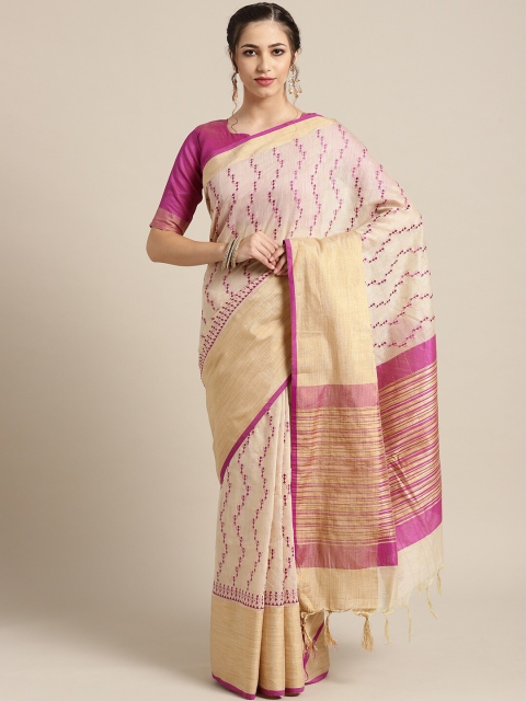 

Saree mall Beige & Pink Warli Zari Sarees
